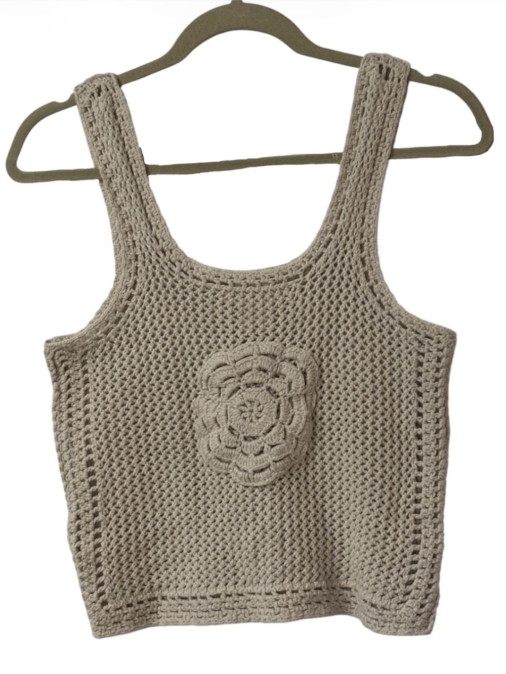 Jessica Simpson S Crochet Open Knit Cream Tank Top Cotton Flower Boho Festival